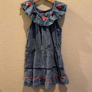 Boden Charming Blue Kids Dress with Floral Embroidery, Size 7-8, 128 cmqq